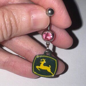 Medium Pink Gem John Deere Dangle Belly Ring
